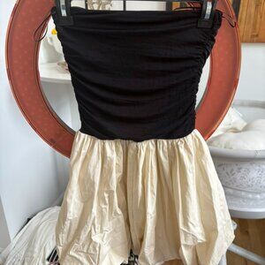 Strapless Two Tone Bubble Midi Dress Black and Butter Yellow Size xs